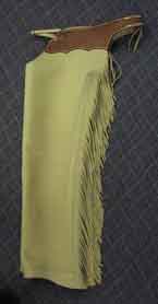 Our shotgun chaps are custom made to your measurements to guarantee a great fit. This pair is a buck tan color. Many other colors available.We will be happy to work with you to incorporate any custom ideas.